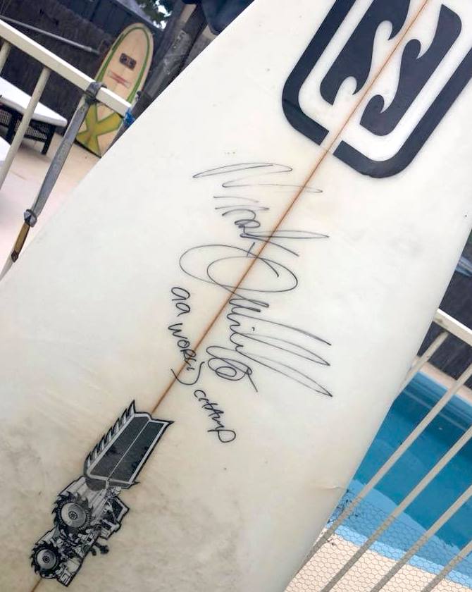 surfboard which is signed by Mark Occhilupo