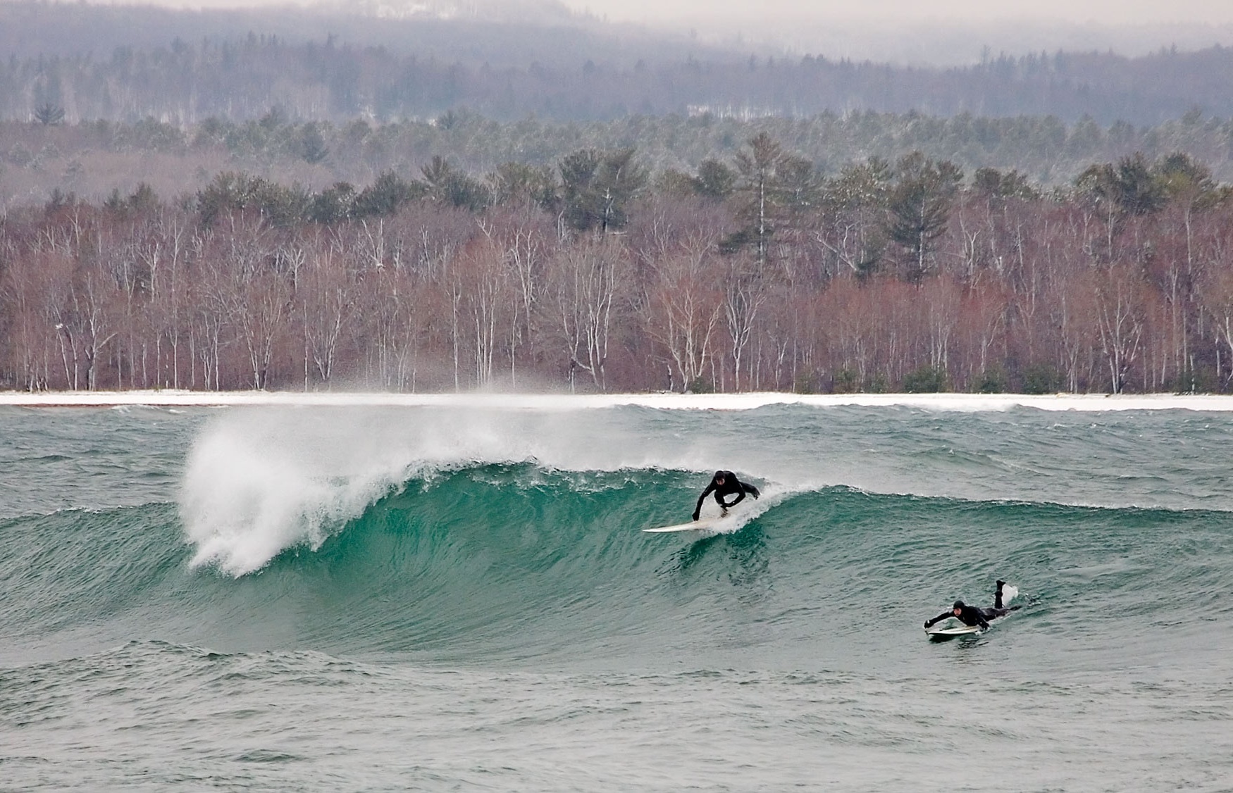 surfing Lake Superior waves