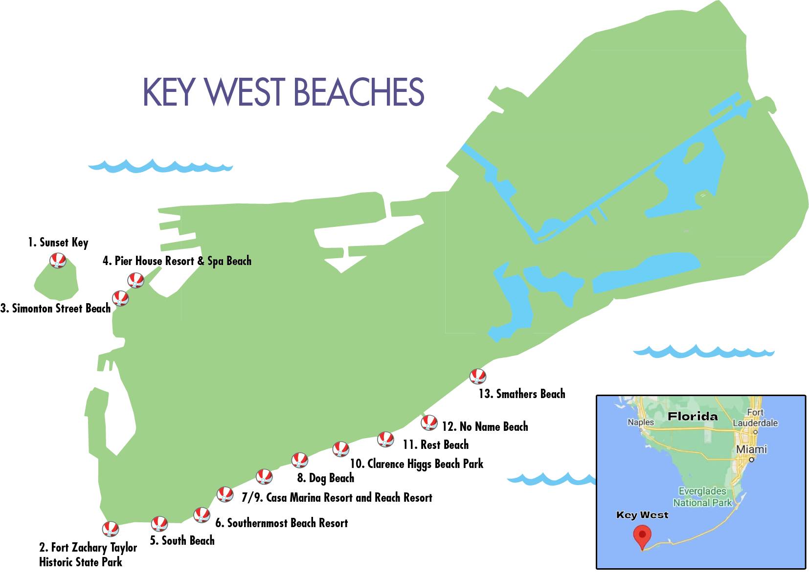 key west map beaches